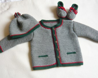 Traditional Janker costume set with hat and booties - 100% merino wool