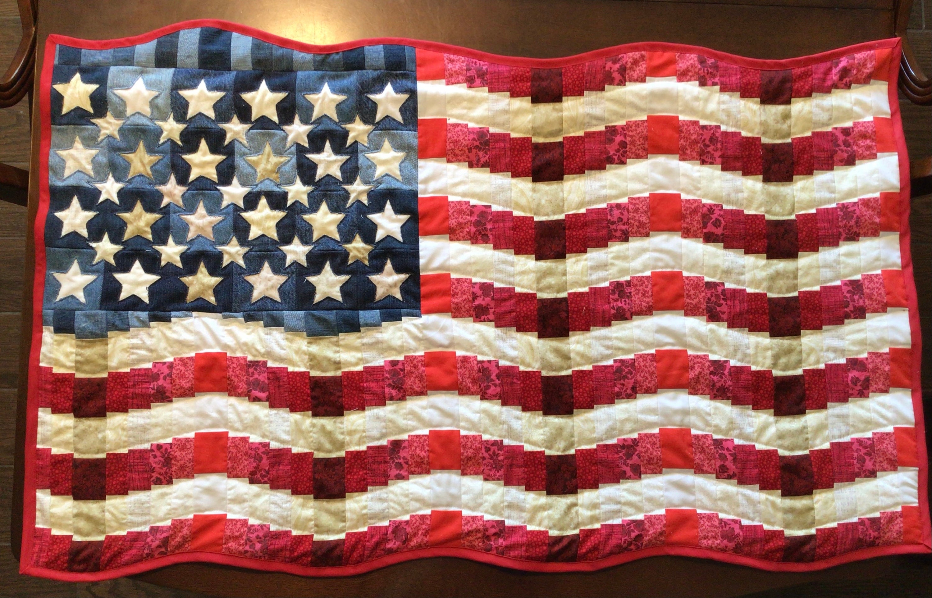 Waving American Flag Wall Hanging Quilted Bargello Flag Etsy Hong Kong
