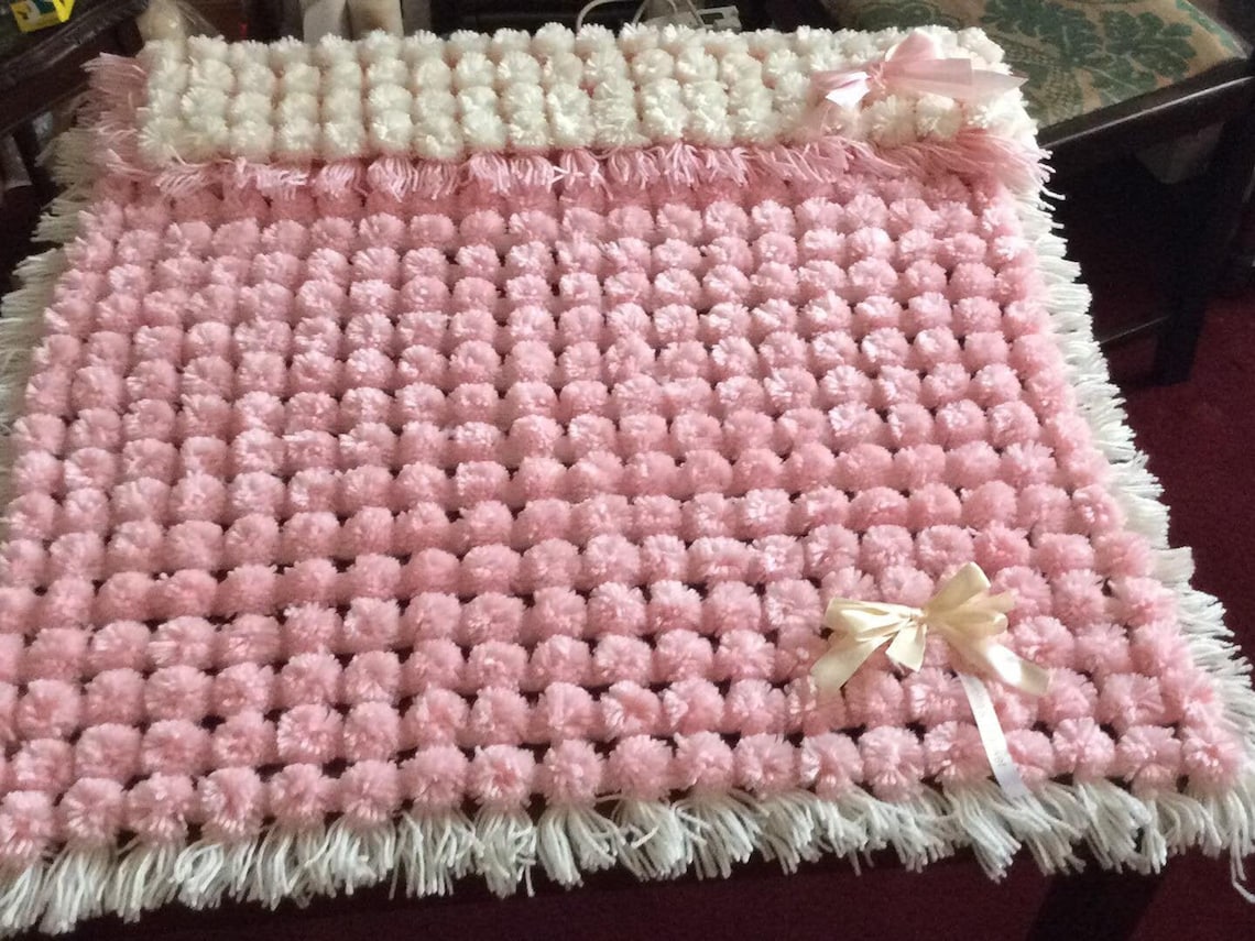 Personalised Handmade Pom Pom Blanket Choose Colours Made to Order