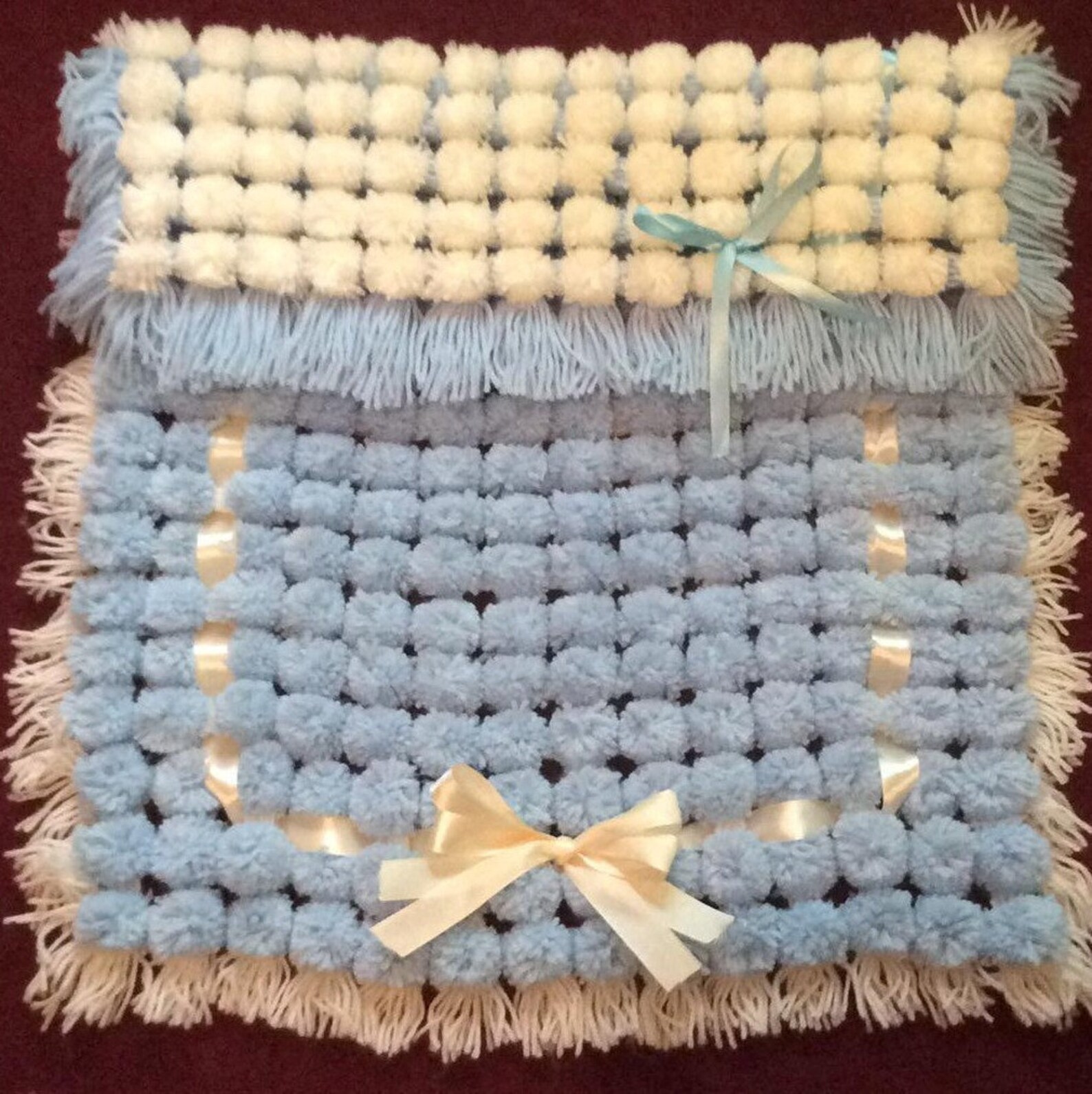Personalised Handmade Pom Pom Blanket Choose Colours Made to Order
