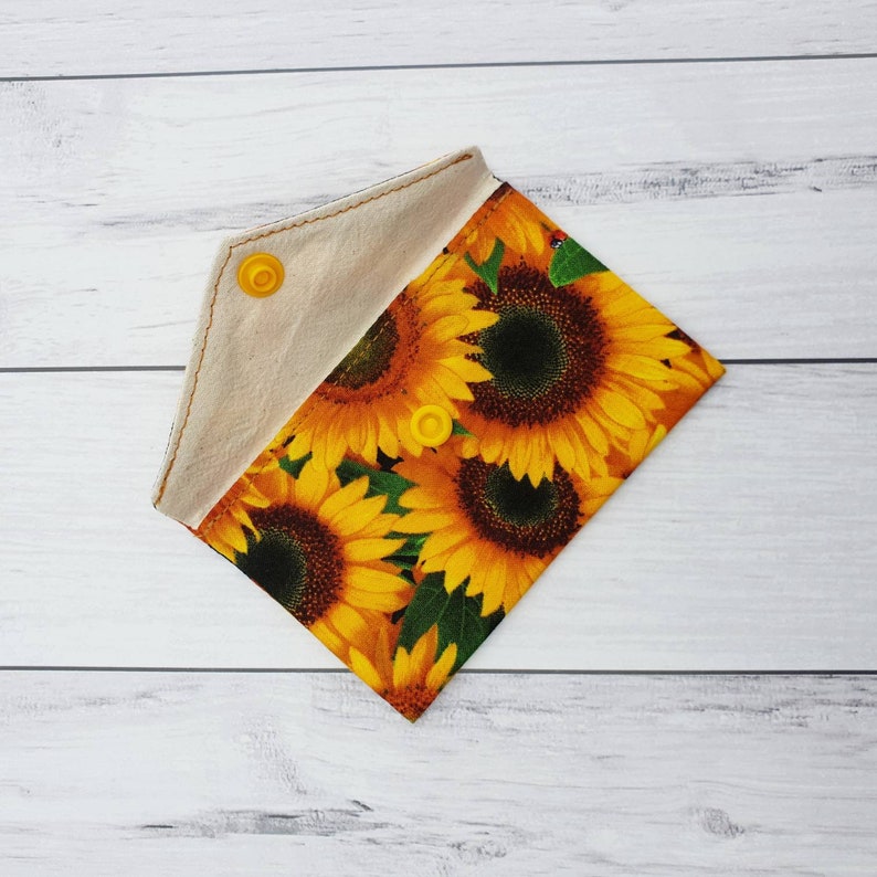 Slim Wallet for Gift, Loyalty Cards, Sunflower Gifts, Small Flower Fabric Jewellery Pouch, Cute Minimalist Fall Sunflower Ladies Accessory image 3