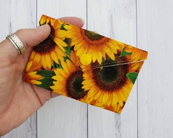 Slim Wallet for Gift, Loyalty Cards, Sunflower Gifts, Small Flower Fabric Jewellery Pouch, Cute Minimalist Fall Sunflower Ladies Accessory