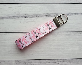 Pretty Blossom Key Fob Wristlet, Stocking Stuffer Keyfob, Spring Floral Lanyard, Flower Lover Gifts from Husband, Work Accessory Gift