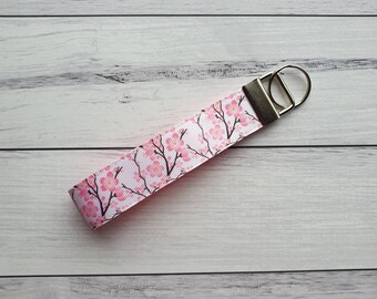Pretty Blossom Key Fob Wristlet, Stocking Stuffer Keyfob, Spring Floral Lanyard, Flower Lover Gifts from Husband, Work Accessory Gift