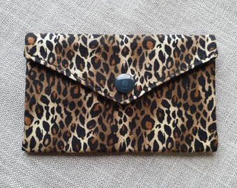Small Leopard Fabric Card Holder for Credit Cards, Little Jewellery Pouch for Her, Teacher Gift, Ear Phone Mini Case Organiser, Co-Worker