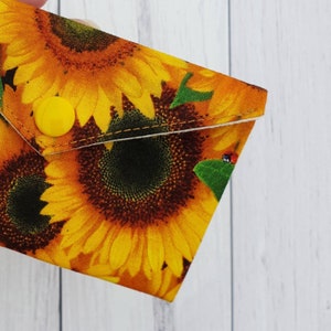 Slim Wallet for Gift, Loyalty Cards, Sunflower Gifts, Small Flower Fabric Jewellery Pouch, Cute Minimalist Fall Sunflower Ladies Accessory image 5