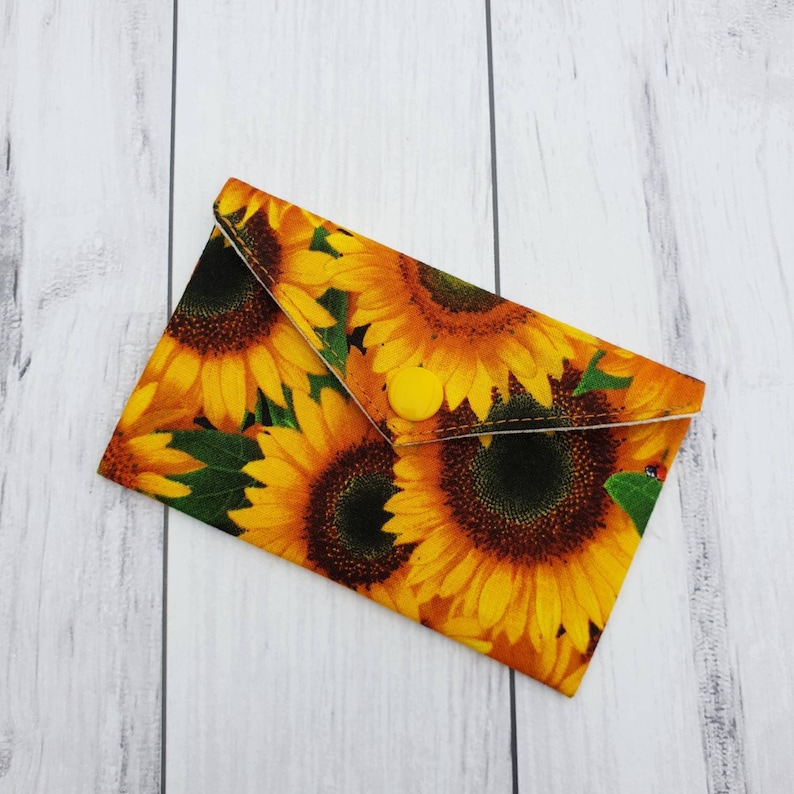 Slim Wallet for Gift, Loyalty Cards, Sunflower Gifts, Small Flower Fabric Jewellery Pouch, Cute Minimalist Fall Sunflower Ladies Accessory image 2