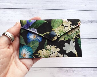 Floral Jewellery Pouch, Small Fabric Card Wallet for Gift Card, Co-Worker Gift, Present for Daughter, Business and Credit Card Holder, Money