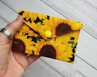 Small Fabric Card Wallet for Gift or Loyalty Card with Sunflower, Flower Lover Accessories, Ladies Bag Accessories, Handy Pouch Fabric Slim