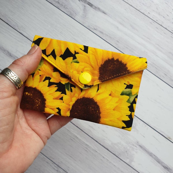 Small Fabric Card Wallet for Gift or Loyalty Card with Sunflower, Flower Lover Accessories, Ladies Bag Accessories, Handy Pouch Fabric Slim