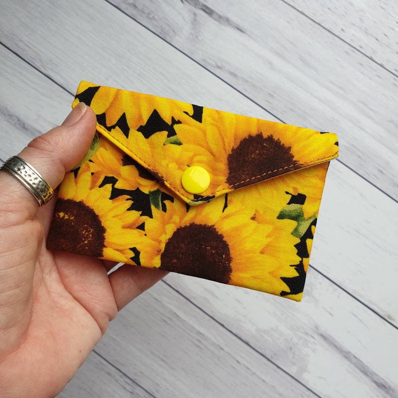 Small Fabric Card Wallet for Gift or Loyalty Card with Sunflower, Flower Lover Accessories, Ladies Bag Accessories, Handy Pouch Fabric Slim image 1