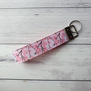 Pretty Blossom Key Fob Wristlet, Stocking Stuffer Keyfob, Spring Floral Lanyard, Flower Lover Gifts from Husband, Work Accessory Gift image 3