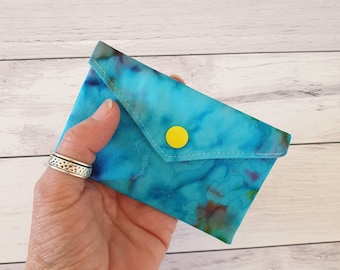 Little Wallet, Credit Card Wallet, Tie Dye Accessory, Jewellery Pouch, Turquoise Slim Pouch, Fabric Purse Organiser, Business Card, Jewelry