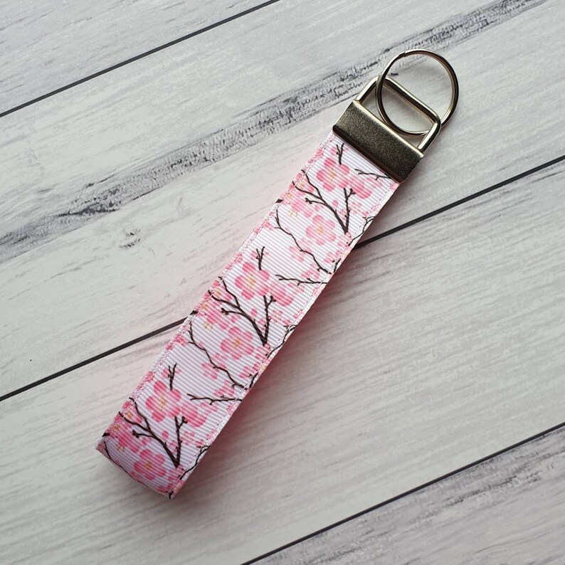 Pretty Blossom Key Fob Wristlet, Stocking Stuffer Keyfob, Spring Floral Lanyard, Flower Lover Gifts from Husband, Work Accessory Gift image 4