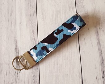 Blue Green Pink Camo Key Ring, Work Accessories, Key Fob Wristlet, Work Gifts, Best Friend Gift, Camouflage Keyfob, Stocking Stuffer Present