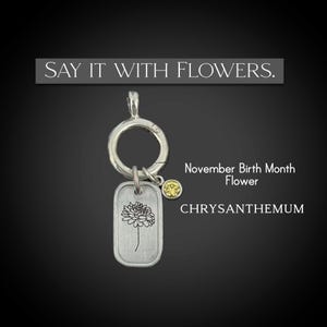 Personalized November Birth Flower Charm: Citrine CZ Sterling Silver Pendant