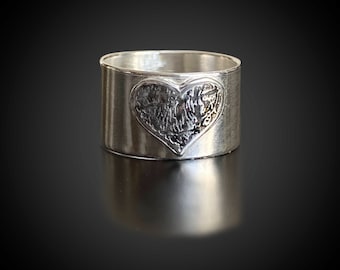 Wide Band Fingerprint Ring, Custom Memorial Jewelry, Engraved Imprint, Keepsake, Grief, Loss & Comfort Gift, Sterling Silver