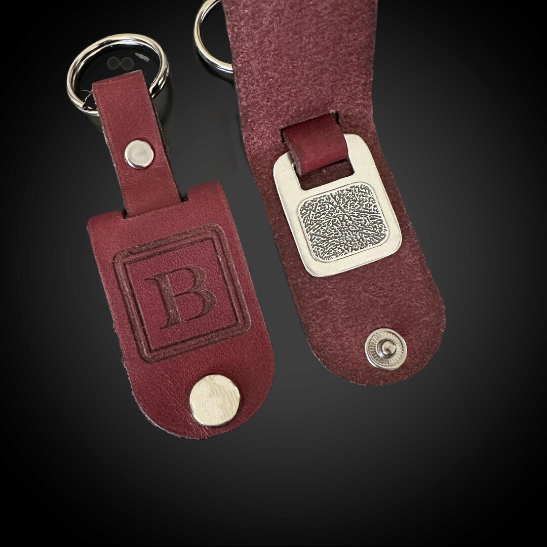 Fingerprint or Handwriting Leather Fold Over Keychain, Personalized ...
