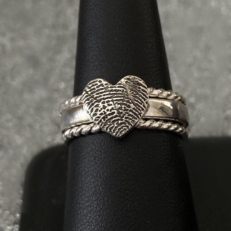 Memorial Fingerprint Jewelry Stacking Band Ring Sterling Etsy