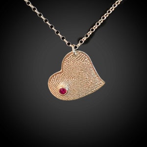 Sterling Silver Fingerprint Heart Pendant with CZ Stone: Personalized Keepsake