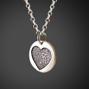 Sterling Silver Fingerprint Heart Necklace: Personalized Memorial Gift