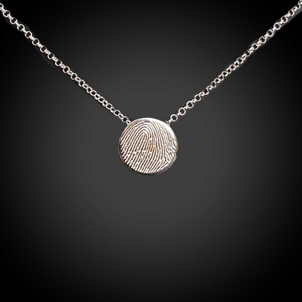 Dainty Circle Shape Sterling Silver Fingerprint Necklace, Personalized Gift for Her, for Wife, Memorial Jewelry,  Deceased Loved One Gift