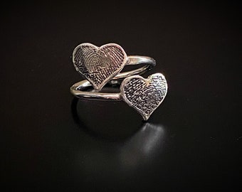 Double Fingerprint Wrap Ring | Couples Anniversary | .925 Sterling Silver | Adjustable Size | Mother of 2, partner boyfriend girlfriend Gift