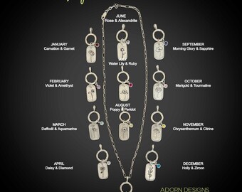 Personalized Birth Month Flower Charms with Birthstone CZ and Hinged Charm Holder