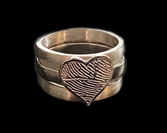 Personalized Fingerprint Ring - Custom Sterling Silver Memorial Jewelry, Wide Band Stacking Ring, Engraved Imprint, Deceased Grief Gift