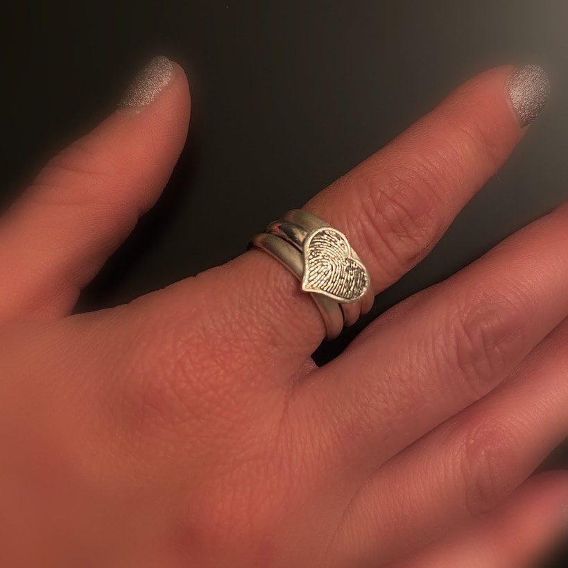 Wide Fingerprint Ring w/ 3 sterling silver stacking bands