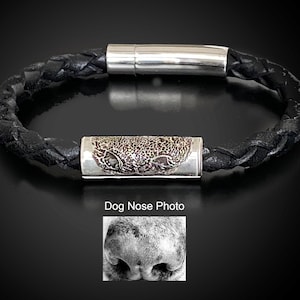 Pet Nose Imprint Braided Leather Bracelet: Sterling Silver Bead Memorial