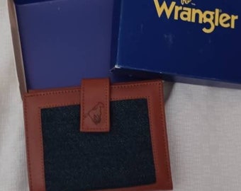 Wrangler Billfold -Wrangler Jean and Leather Wallet- Vintage Wrangler - Small Wallet -Cowhide Billfold- Wrangler Wallet-Leather Wallet-sale