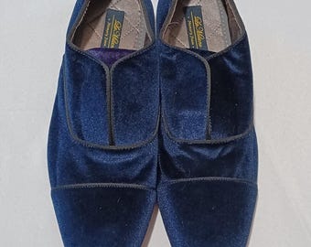 Blue Velour Shoes- La Milano Shoes- Men's Shoes- Memory Foam inside- Red Sole Shoes- Sz 11.5- Designer Shoes- Slip on Shoe- Blue Shoes-Sale