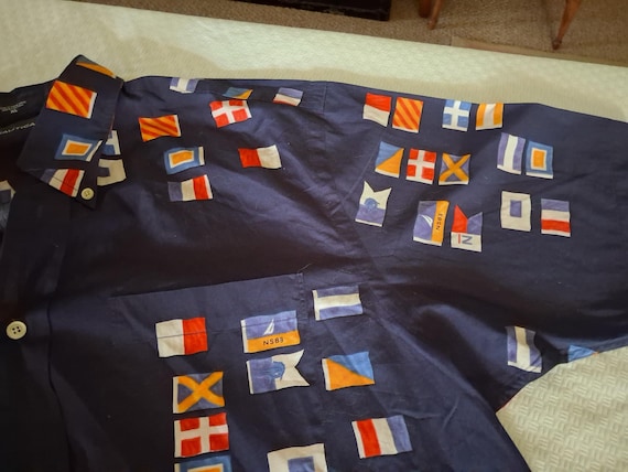 Nautica Men's Shirt- Nautical flags shirt- Sz XXL- Button Up Shirt-Boating Shirt- Summer Casual wear-Yachting Shirt-Sailing Flags-Sale View 6