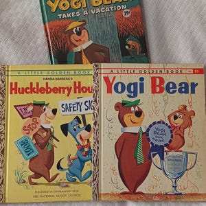 Yogi Bear books- Huckleberry Hound book- Lot of 3 - 1960&#39;s -Little Golden Books- Whitman Book- Yogi Bear Vacation- A Edition- C Edition-Sale