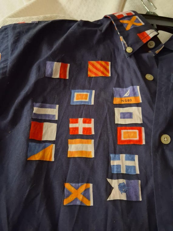 Nautica Men's Shirt- Nautical flags shirt- Sz XXL- Button Up Shirt-Boating Shirt- Summer Casual wear-Yachting Shirt-Sailing Flags-Sale View 2
