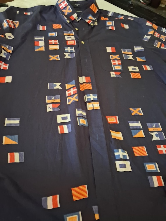 Nautica Men's Shirt- Nautical flags shirt- Sz XXL- Button Up Shirt-Boating Shirt- Summer Casual wear-Yachting Shirt-Sailing Flags-Sale View 4