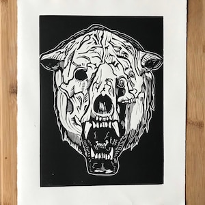Annihilation Bear Linocut 8x10