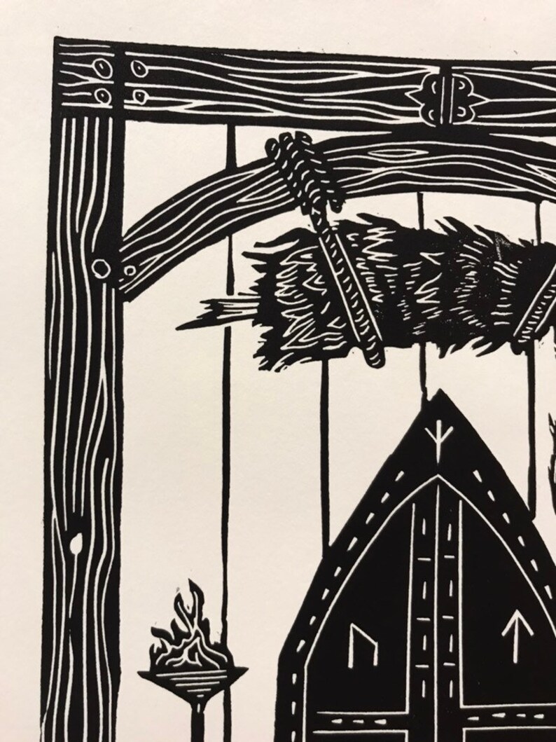 Grendel/'s Arm Hangs in Heorot 8x10 Linocut. Beowulf