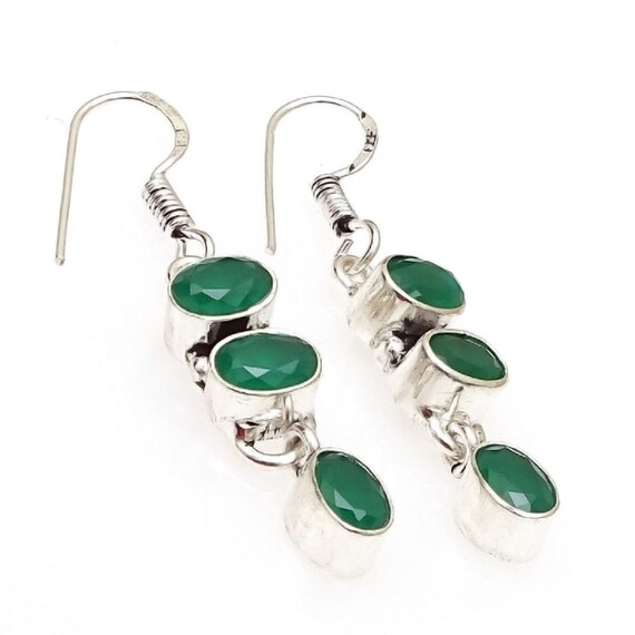 Outstanding Black Onyx Sterling Silver Overlay Earring 1.75 Handmade Jewelry