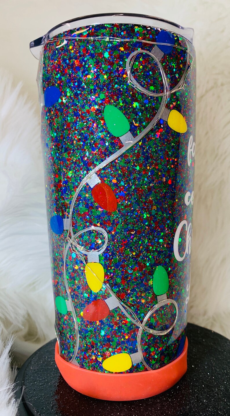 Christmas light tumbler with real working fairy lights. My Etsy