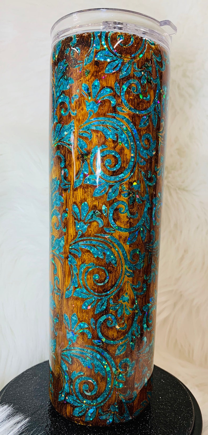Western style Turquoise Glitter Wood grain Peek a boo Etsy