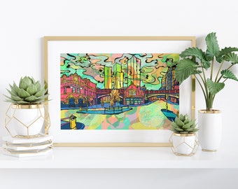 Manchester Deansgate Art Print: Psychedelic Cityscape Poster