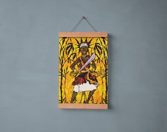 Psychedelic African Woman Warrior Art Print: Tribal Home Decor