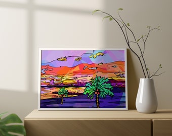 Barcelona Beach Art Print: Psychedelic 60s Style Travel Poster
