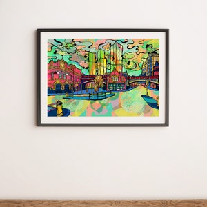 Manchester City Art Print Psychedelic Poster of Deansgate in Manchester Abstract Wall Art Bohemian Home Decor Deansgate Art Print image 3