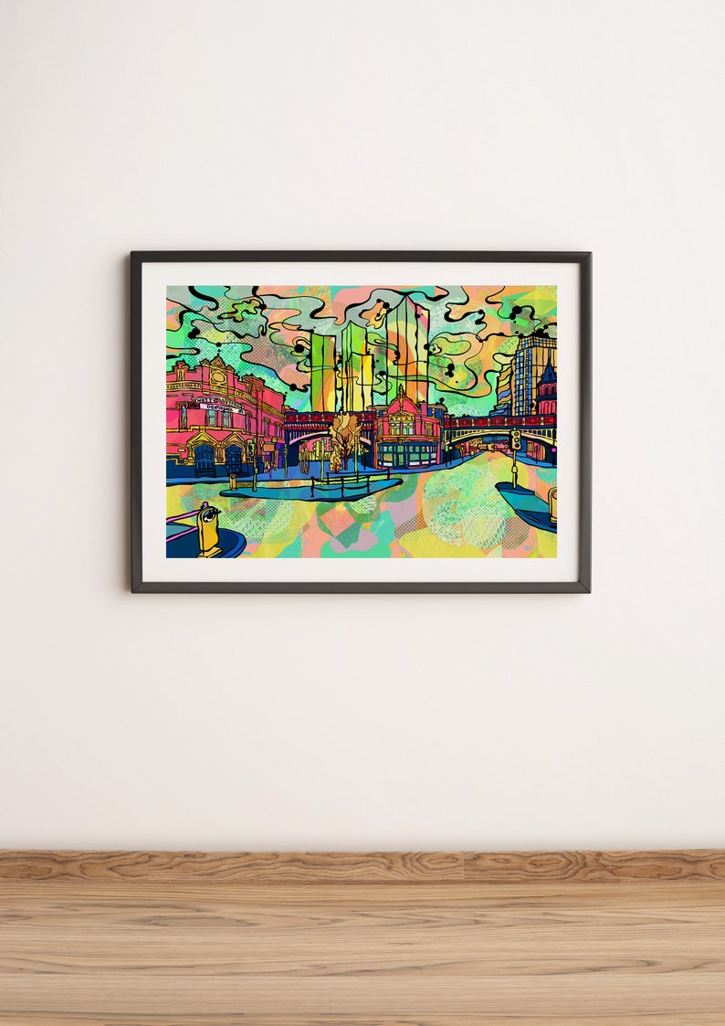 Manchester City Art Print Psychedelic Poster of Deansgate in Manchester Abstract Wall Art Bohemian Home Decor Deansgate Art Print image 3