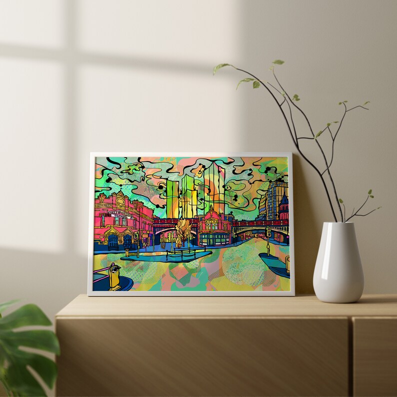 Manchester City Art Print Psychedelic Poster of Deansgate in Manchester Abstract Wall Art Bohemian Home Decor Deansgate Art Print image 2