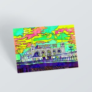 Brighton palace Pier Postcard | Brighton Art Illustration print | Colourful Brighton Gift | Colourful Psychedelic Brighton pier drawing