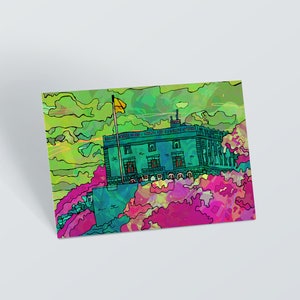 Postal del castillo de Nottingham, postal de arte psicodélico del castillo, regalo con impresión de arte pop colorido, tarjeta de cumpleaños, tarjeta de agradecimiento, tarjeta de invitación